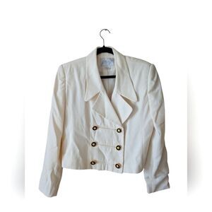 Lord & Taylor Vintage White Double Breasted Old Money Gold Button Blazer Size 14
